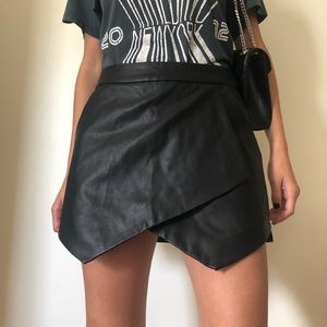 Black Faux Leather Wrap Mini Skirt